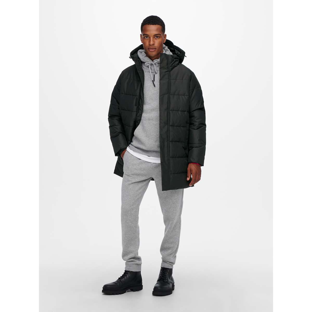 ONLY & SONS MEN΄S REGULAR FIT POLYESTER DETACHABLE HOOD RIBBED CUFFS COAT 22020156 BLACK